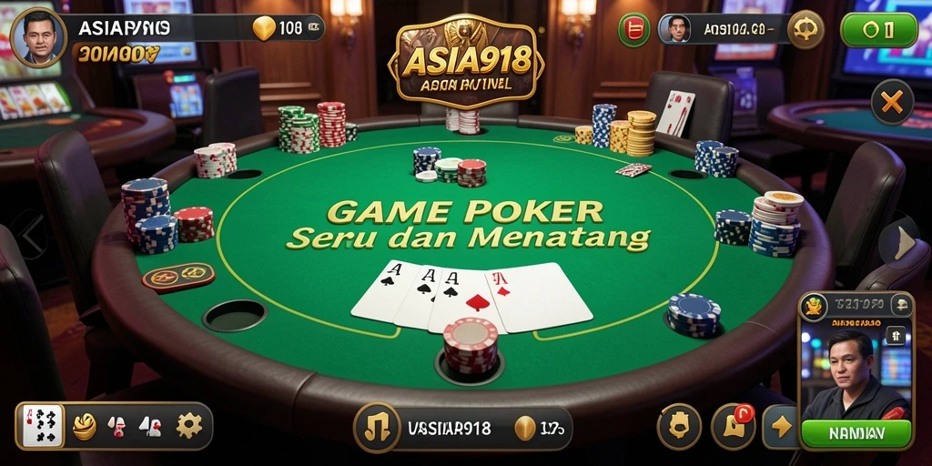 Screenshot ASIA918 menampilkan gameplay Poker yang seru dan interaktif.