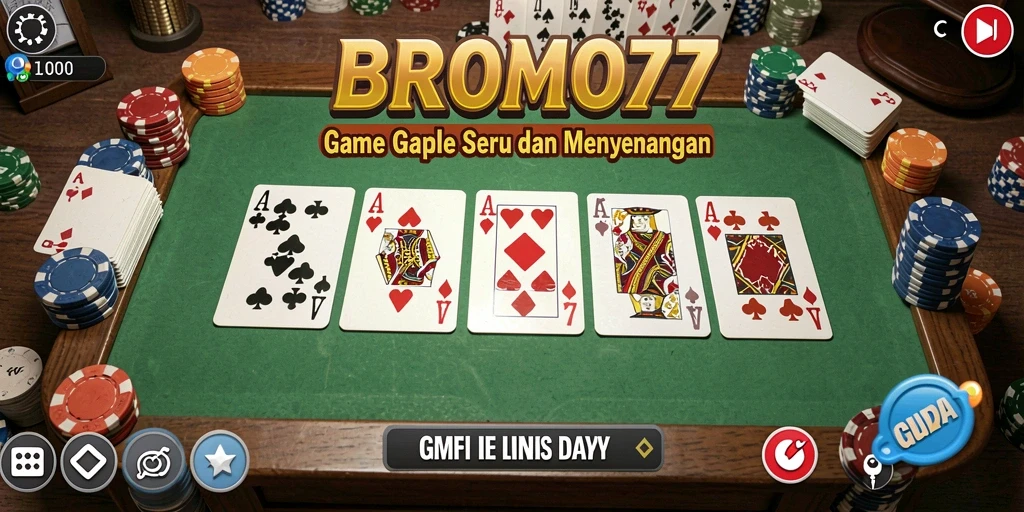 Tampilan gameplay seru BROMO77 dalam permainan Gaple.