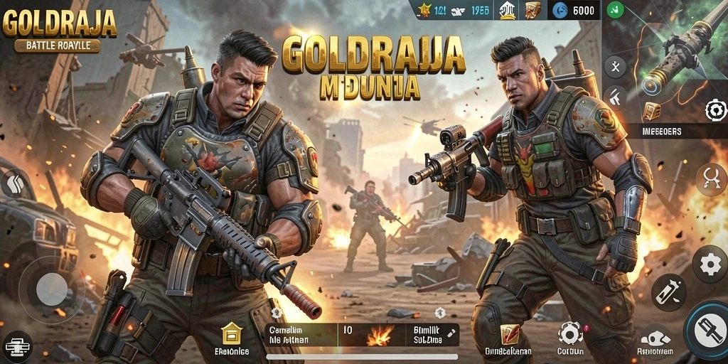 Screenshot gameplay GOLDRAJA yang menunjukkan aksi pertempuran intens.