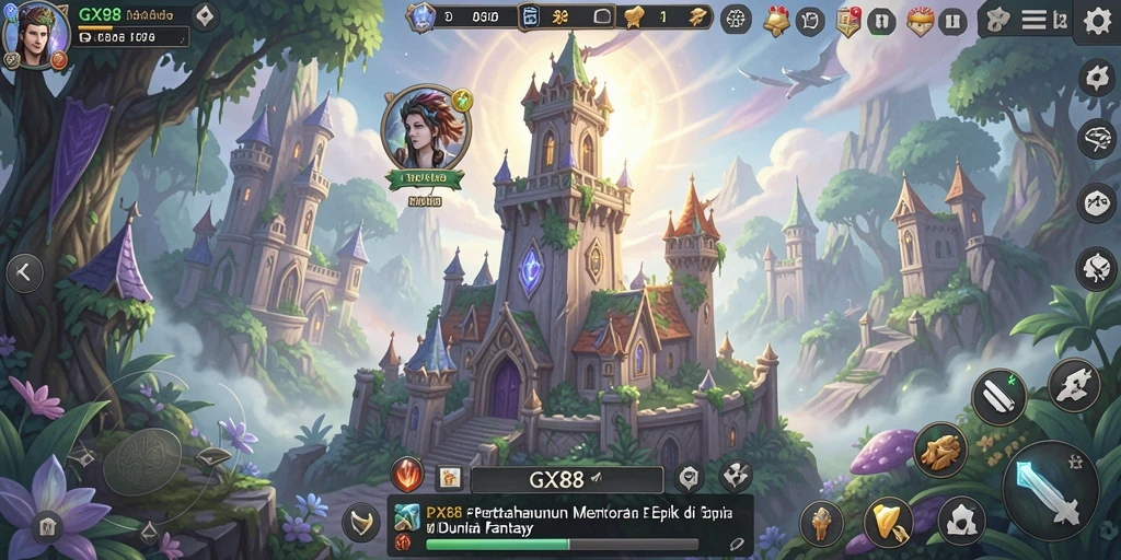 Screenshot gameplay GX88 menampilkan serangan menara menghadapi musuh.