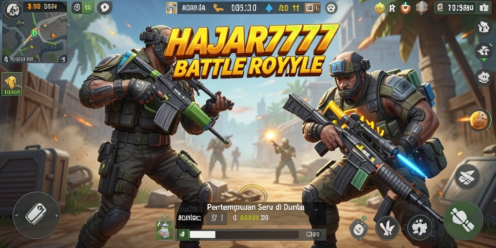 Tampilan seru dari gameplay utama HAJAR777 yang menampilkan aksi Battle Royale.