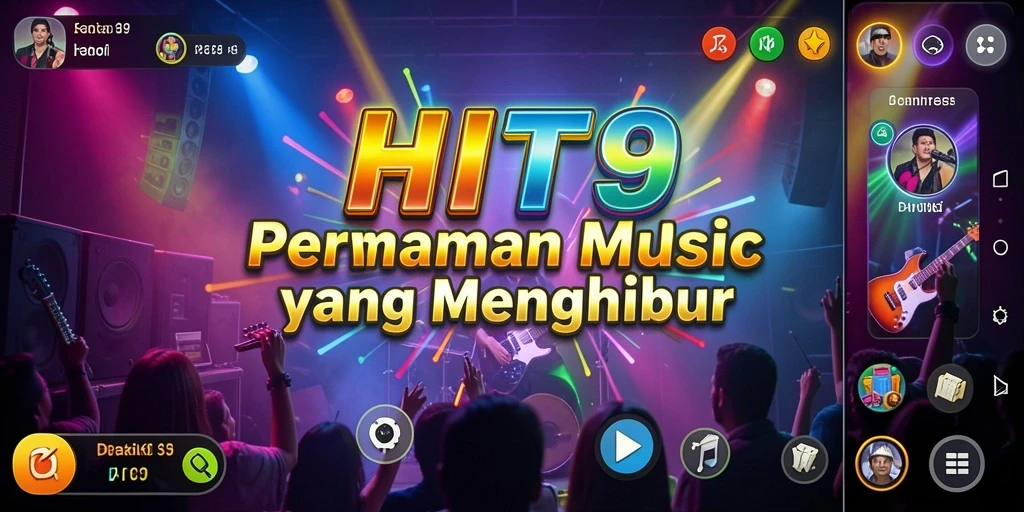Tangkapan layar HIT9 menunjukkan gameplay musik yang seru dan kompetitif.