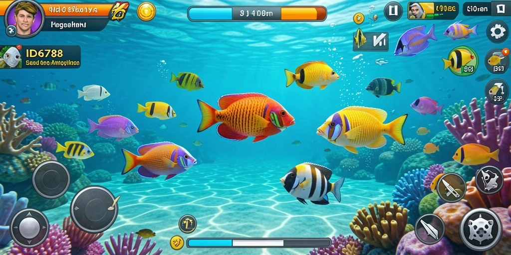 Tampilan screenshot gameplay Tembak Ikan yang menampilkan aksi menangkap ikan.