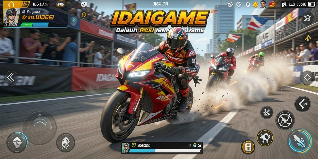 Screenshot menampilkan aksi balapan motor yang mendebarkan dan grafis tajam.