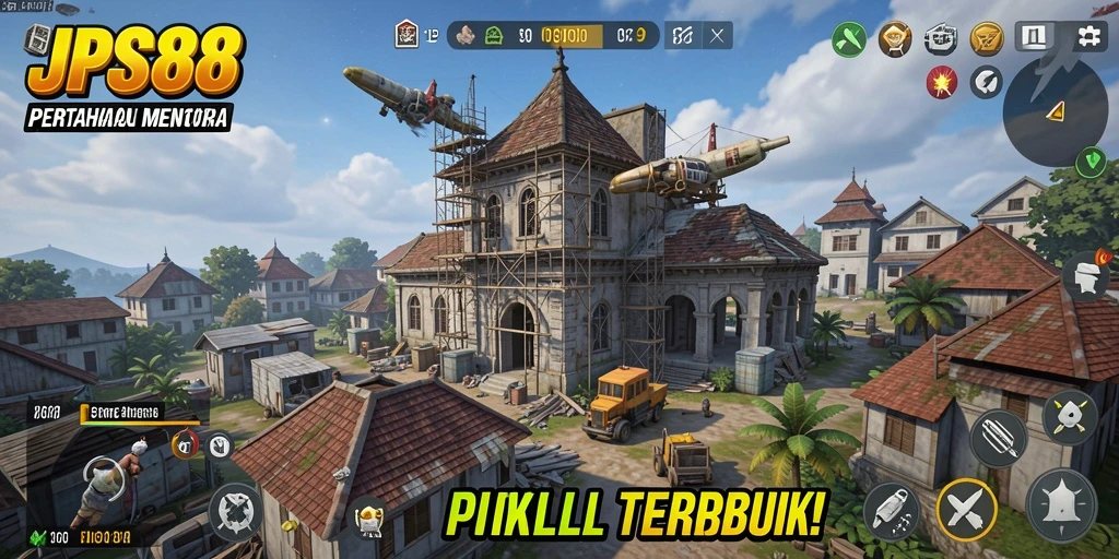 Screenshot JPS88 menampilkan aksi menara bertahan melawan gelombang musuh.