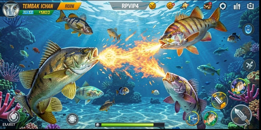 Tampilan gameplay RPVIP4 yang menarik dengan aksi menembak ikan.