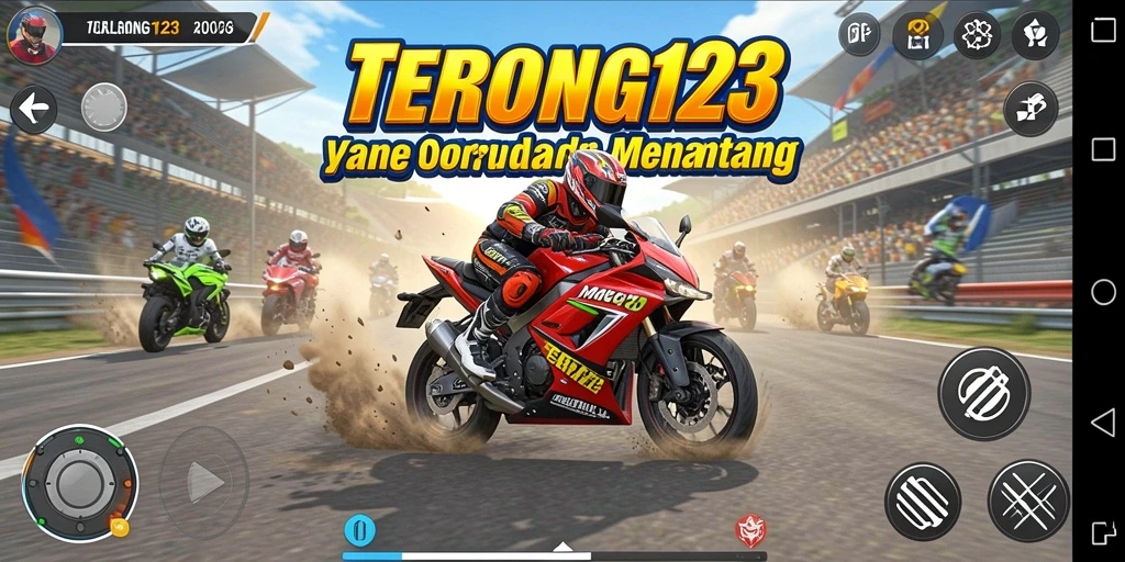 Tangkapan layar menunjukkan aksi balap motor yang mendebarkan di TERONG123.